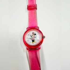VINTAGE DISNEY Minnie Mouse Pink Glitter Watch
